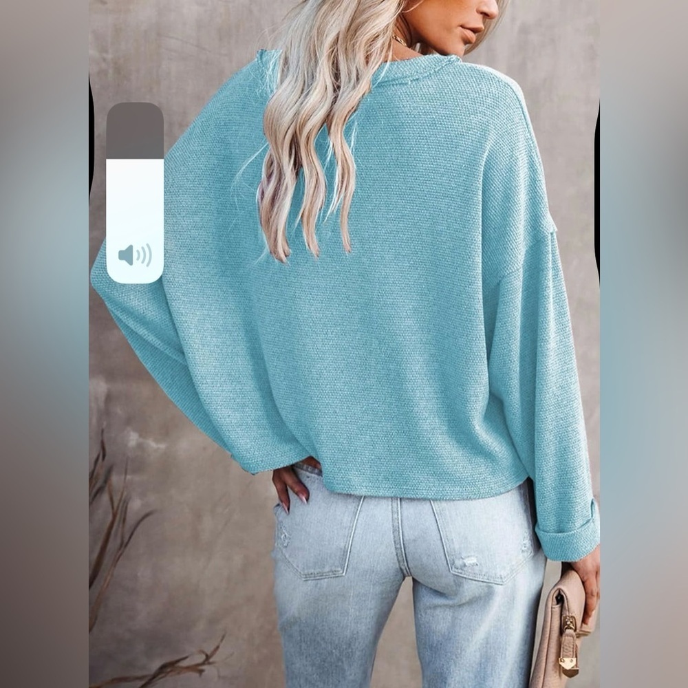 Bdcoco Women's V Neck Button Down Henley Casual Long Sleeve Knitted Crop Shirts - Picture 5 of 12
